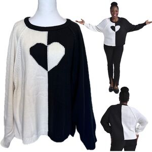 NWOT Black and White Heart Intarsia Sweater 3X  Cotton Blend